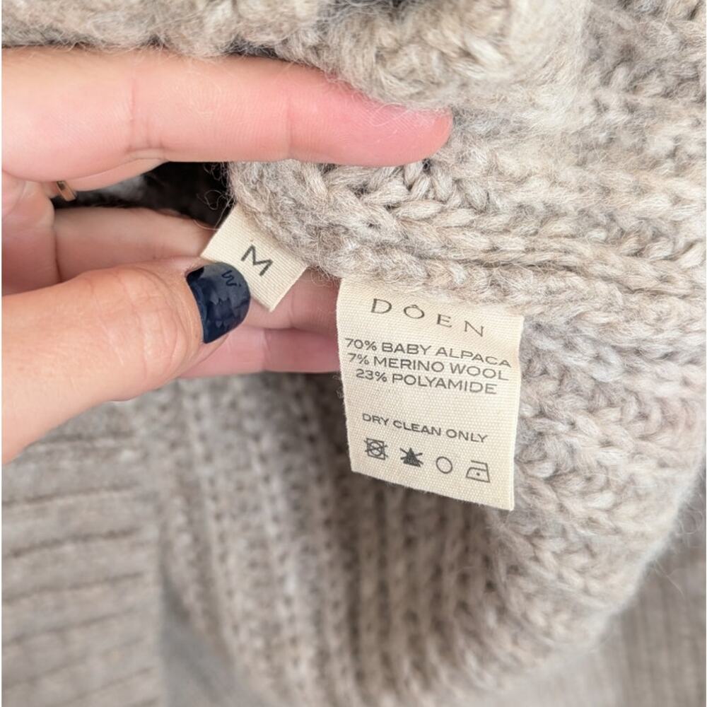 DÔEN Lulu Baby Alpaca Sweater Womens M Beige Long Sleeve Mock Neck - Picture 5 of 8